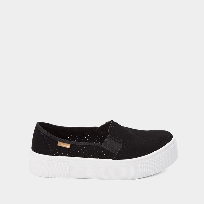 Slip On Feminino Moleca Calce Fácil Detalhe Perfuros Preto