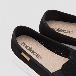 Slip On Feminino Moleca Calce Fácil Nobuck Perfuros Preto