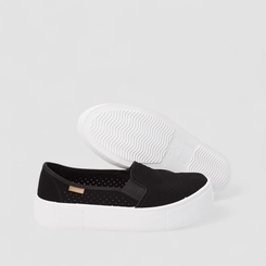 Slip On Feminino Moleca Calce Fácil Nobuck Perfuros Preto