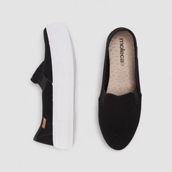 Slip On Feminino Moleca Calce Fácil Nobuck Perfuros Preto