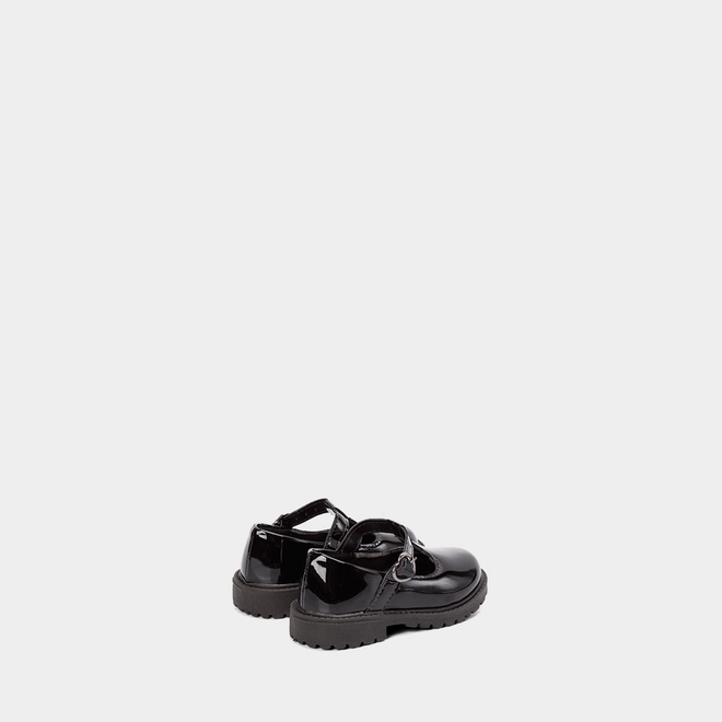 Mocassim Boneca Bebê Gabrielinha Verniz Fivela Coração Preto