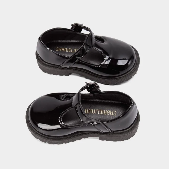 Mocassim Boneca Bebê Gabrielinha Verniz Fivela Coração Preto