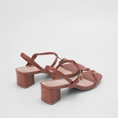 Sandália Penélope Salto Médio Slim Crocô Caramelo