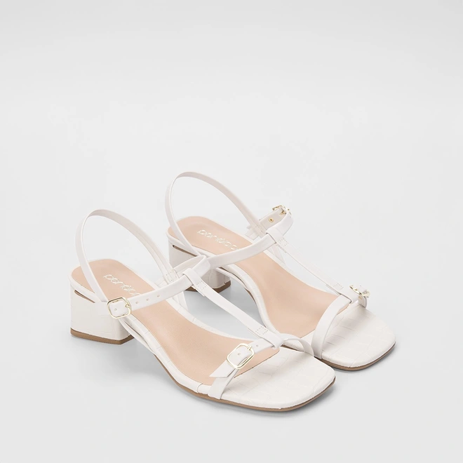 Sandália Penélope Salto Médio Slim Crocô Off White