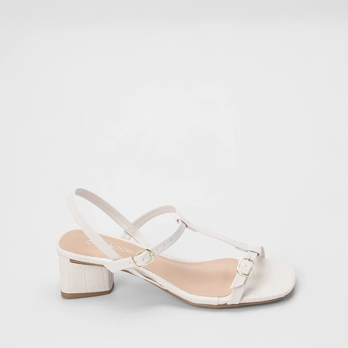Sandália Penélope Salto Médio Slim Crocô Off White