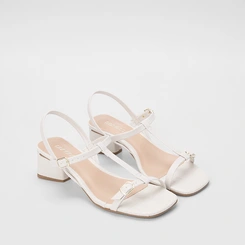 Sandália Penélope Salto Médio Slim Crocô Off White