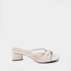 Tamanco Feminino Penélope Salto Geométrico Textura Croco Fivela Off White