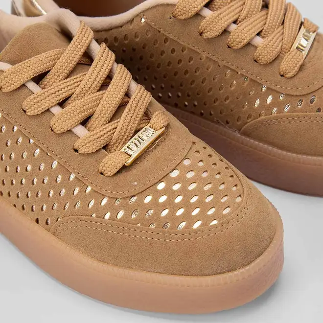 Tênis Casual Vizzano Feminino Vazado Camurça Caramelo