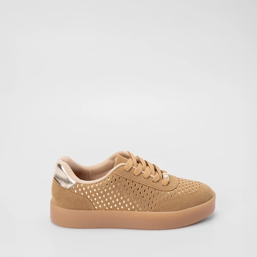 Tênis Casual Vizzano Feminino Vazado Camurça Caramelo