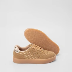 Tênis Casual Vizzano Feminino Vazado Camurça Caramelo