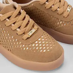 Tênis Casual Vizzano Feminino Vazado Camurça Caramelo