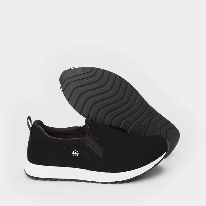 Slip On Via Marte Calce Fácil Nobuck Preto