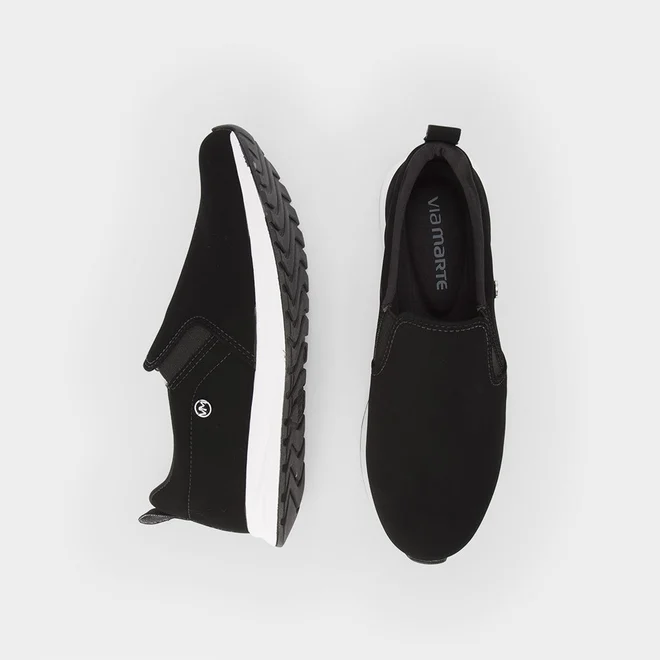 Slip On Via Marte Calce Fácil Nobuck Preto