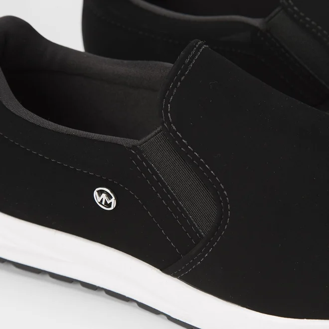 Slip On Via Marte Calce Fácil Nobuck Preto