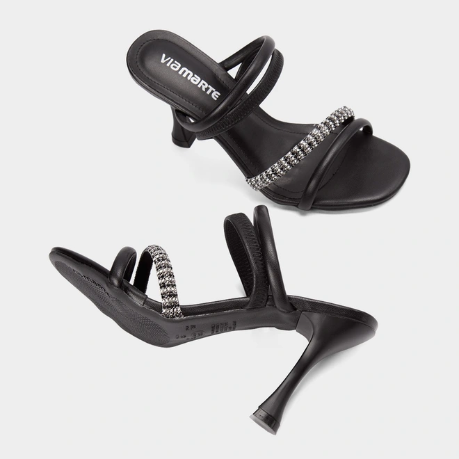 Tamanco Salto Taça Alto Feminino Via Marte Strass Preto