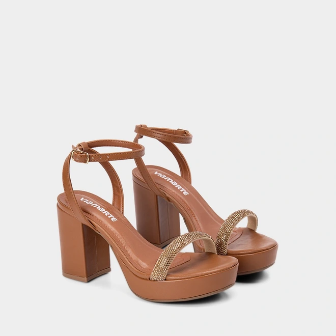 Sandália Feminina Via Marte Meia Pata Strass Marrom