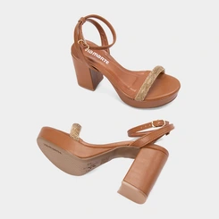 Sandália Feminina Via Marte Meia Pata Strass Marrom