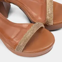 Sandália Feminina Via Marte Meia Pata Strass Marrom