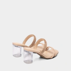 Tamanco Feminino Via Marte Salto Médio Bloco Tira Strass Nude