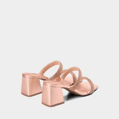 Tamanco Feminino Via Marte Salto Geométrico Tira Strass Metalizada Rose Gold