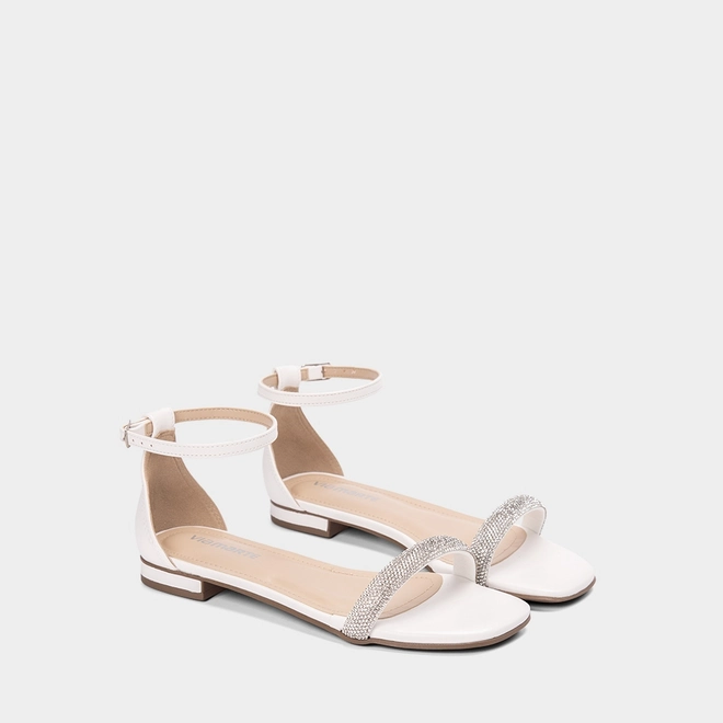 Sandália Rasteira Via Marte Strass Branco