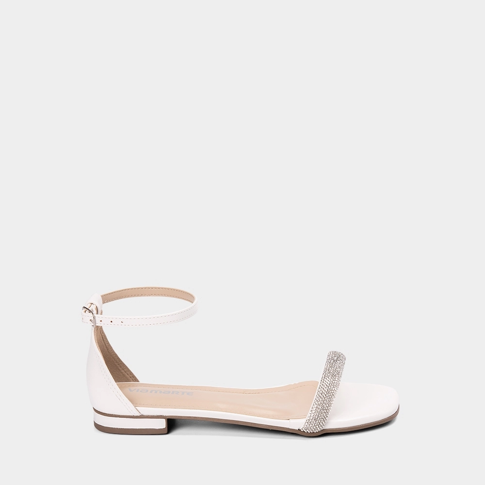 Sandália Rasteira Via Marte Strass Branco