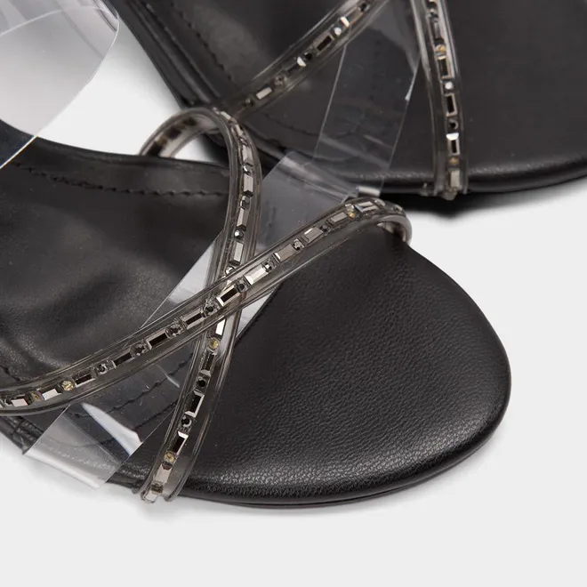 Tamanco Feminino Via Marte Salto Alto Geométrico Detalhe Strass Preto