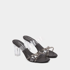Tamanco Feminino Via Marte Salto Alto Geométrico Detalhe Strass Preto