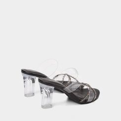 Tamanco Feminino Via Marte Salto Alto Geométrico Detalhe Strass Preto