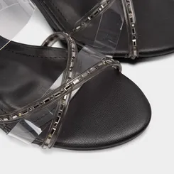 Tamanco Feminino Via Marte Salto Alto Geométrico Detalhe Strass Preto