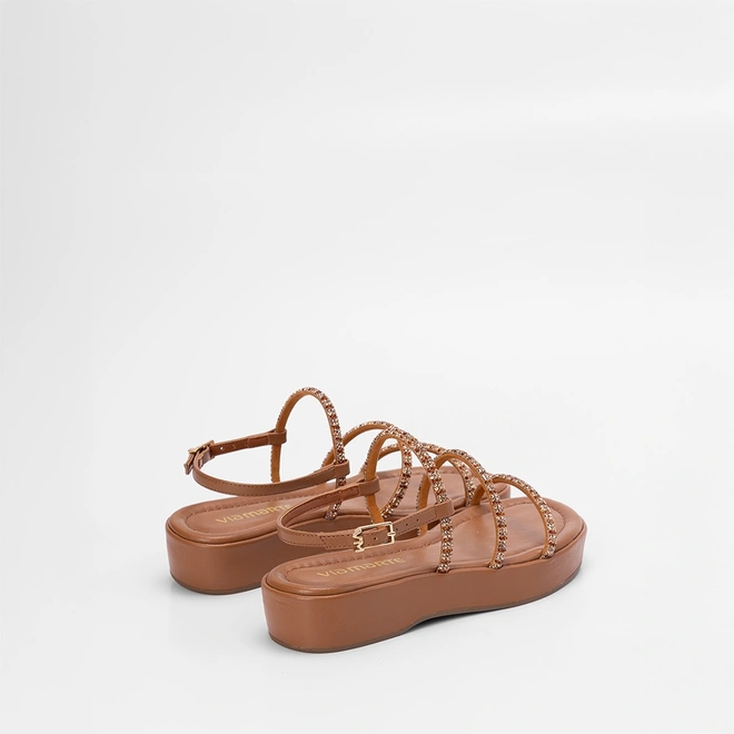 Sandália Flatform Baixa Via Marte Multitiras Em Strass Marrom