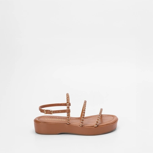 Sandália Flatform Baixa Via Marte Multitiras Em Strass Marrom