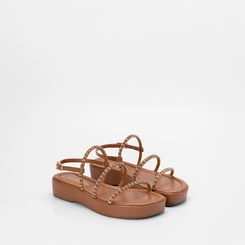 Sandália Flatform Baixa Via Marte Multitiras Em Strass Marrom