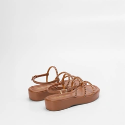 Sandália Flatform Baixa Via Marte Multitiras Em Strass Marrom