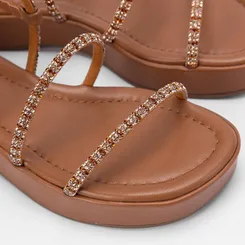 Sandália Flatform Baixa Via Marte Multitiras Em Strass Marrom