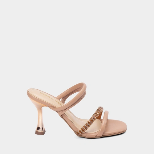 Tamanco Salto Flare Alto Feminino Via Marte Strass Nude