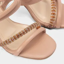 Tamanco Salto Flare Alto Feminino Via Marte Strass Nude