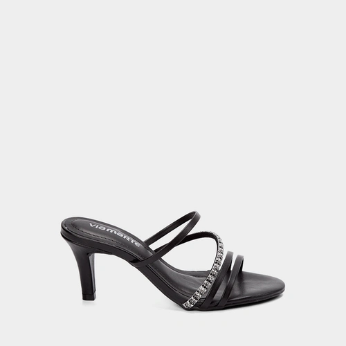 Tamanco Salto Fino Médio Via Marte Multitiras Strass Preto