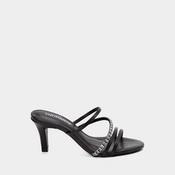 Tamanco Feminino Via Marte Salto Fino Multitiras Detalhe Strass Preto