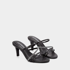Tamanco Feminino Via Marte Salto Fino Multitiras Detalhe Strass Preto