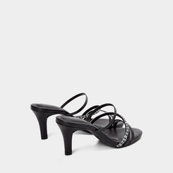 Tamanco Feminino Via Marte Salto Fino Multitiras Detalhe Strass Preto