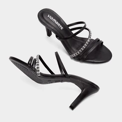 Tamanco Feminino Via Marte Salto Fino Multitiras Detalhe Strass Preto