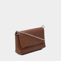Bolsa Transversal Gabriela Pequena Tressê Alça Corrente Marrom