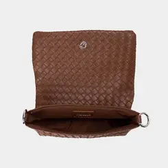 Bolsa Transversal Gabriela Pequena Tressê Alça Corrente Marrom