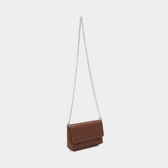 Bolsa Transversal Gabriela Pequena Tressê Alça Corrente Marrom