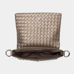 Bolsa Transversal Gabriela Metalizado Tressê Alça Corrente Prata