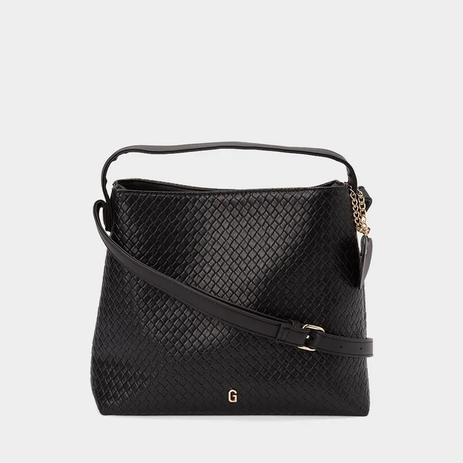 Bolsa Transversal Gabriela Média Tressê Detalhe Coração Preto