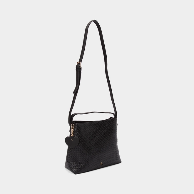 Bolsa Transversal Gabriela Média Tressê Detalhe Coração Preto