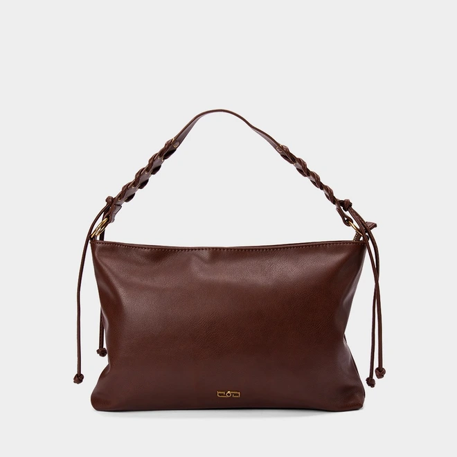 Bolsa Soft Gabriela Detalhe Ilhós & Amarração Marrom