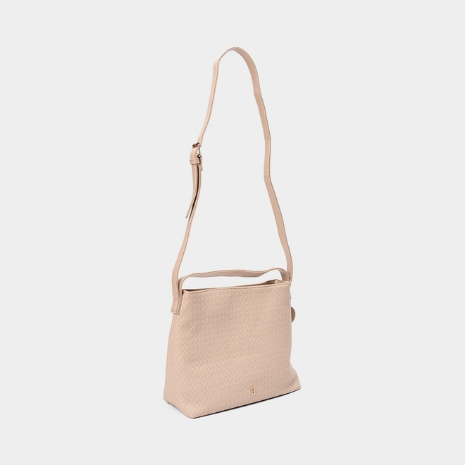 Bolsa Transversal Gabriela Média Tressê Detalhe Coração Bege